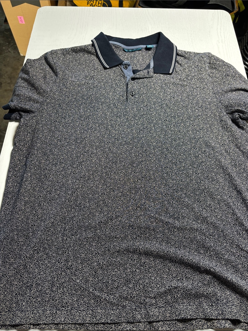 Perry Ellis Navy Micro-Pattern Polo with Dark Navy Collar and White Trim